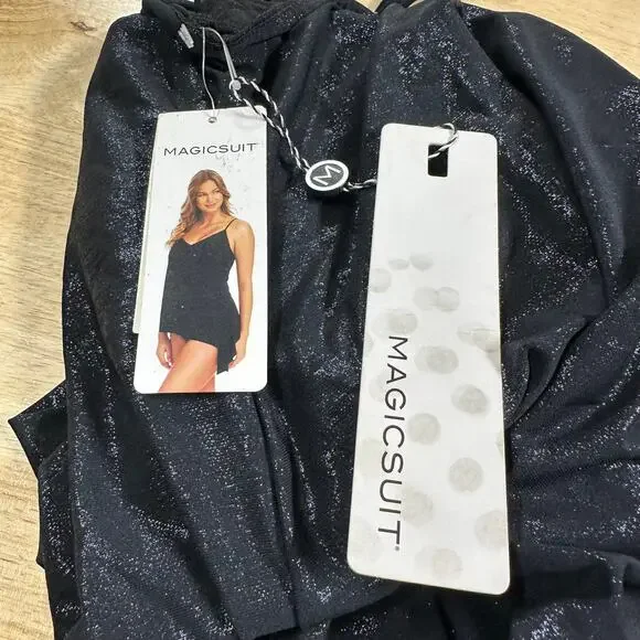 Magicsuit NWT Alex Side-tie Underwire Tankini Top Black Blue Shimmer Size 16